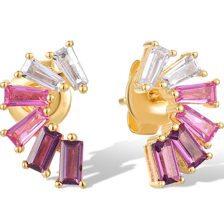 Sterling Silver w/ Yellow Plating Earrings Created Purple Nano Spinel,White Cubic Zirconia,Created Pink Sapphire (E318584CSSZSY925)