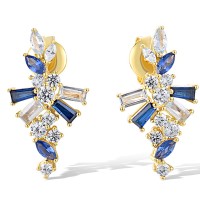 Sterling Silver w/ Yellow Plating Earrings Blue Spinel,White Cubic Zirconia,Blue Nano Cubic Zirconia (E318585BNBZSY925)