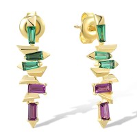 Sterling Silver w/ Yellow Plating Earrings Created Purple Nano Spinel,Green Spinel (E318586GSSSY925)