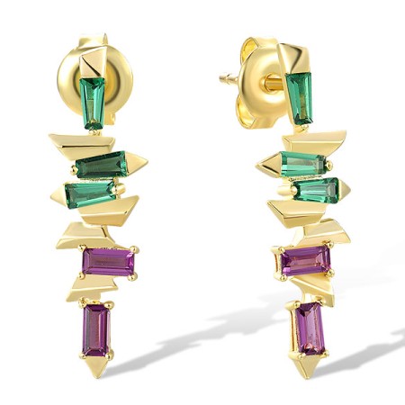 Sterling Silver w/ Yellow Plating Earrings Created Purple Nano Spinel,Green Spinel (E318586GSSSY925)