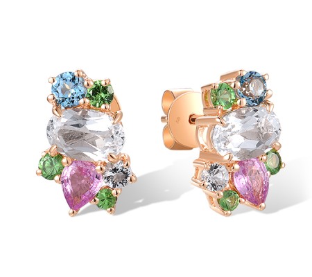 14KR Earrings Pink Sapphire,White Topaz,Blue Topaz (Swiss Blue),Green Garnet (E318590MUL14KR)