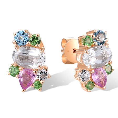 14KR Earrings Pink Sapphire,White Topaz,Blue Topaz (Swiss Blue),Green Garnet (E318590MUL14KR)