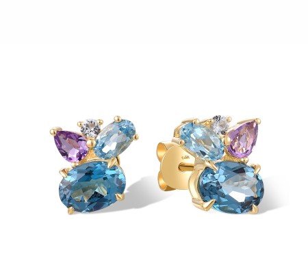 14KY Earrings Amethyst,Blue Topaz (Swiss Blue),London Blue Topaz,White Topaz (E318591MUL14KY)