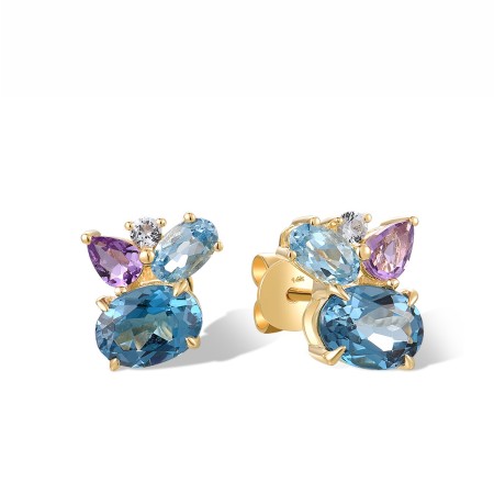 14KY Earrings Amethyst,Blue Topaz (Swiss Blue),London Blue Topaz,White Topaz (E318591MUL14KY)