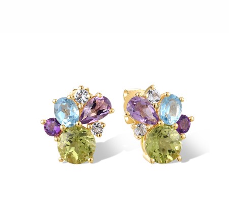 14KY Earrings Amethyst,Blue Topaz (Swiss Blue),Peridot,White Topaz (E318593MUL14KY)