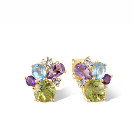 14KY Earrings Amethyst,Blue Topaz (Swiss Blue),Peridot,White Topaz (E318593MUL14KY)