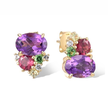 14KY Earrings Amethyst,Green Garnet,Peridot,Rhodolite Garnet,White Topaz (E318594MUL14KY)