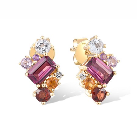 14KY Earrings Amethyst,Citrine,Garnet,Rhodolite Garnet,White Topaz (E318595MUL14KY)