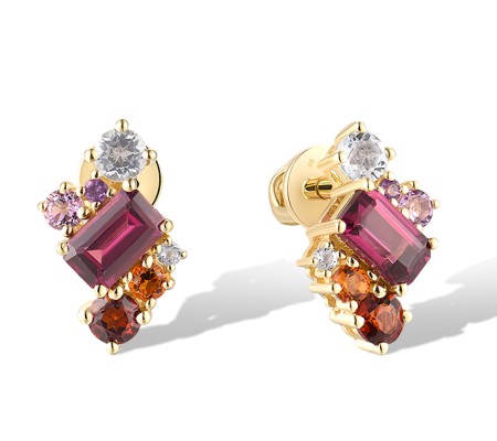 14KY Earrings Amethyst,Citrine,Garnet,Rhodolite Garnet,White Topaz (E318595MUL14KY-SR)