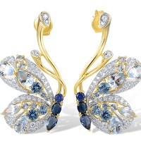 Sterling Silver w/ Ionic Yellow Plating Earrings White Cubic Zirconia,Blue Glass,Blue Nano Cubic Zirconia,Blue Spinel (E318604MULSP925)