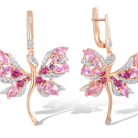 Sterling Silver w/ Ionic Rose Plating Earrings White Cubic Zirconia,Created Pink Sapphire,Created Ruby (E318605CPRZSQ925)