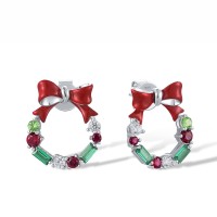 Sterling Silver Earrings Created Ruby,Enamel,Green Spinel,White Cubic Zirconia (E318608ENASL925)