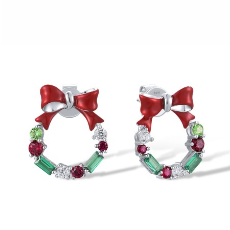 Sterling Silver Earrings Created Ruby,Enamel,Green Spinel,White Cubic Zirconia (E318608ENASL925)