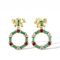 Sterling Silver w/ Yellow Plating Earrings Created Ruby,Green Spinel,White Cubic Zirconia (E318609CUGZSY925)