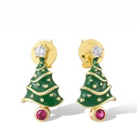 Sterling Silver w/ Yellow Plating Earrings Created Ruby,Enamel,White Cubic Zirconia (E318610ENASY925)
