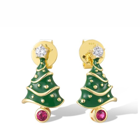 Sterling Silver w/ Yellow Plating Earrings Created Ruby,Enamel,White Cubic Zirconia (E318610ENASY925)