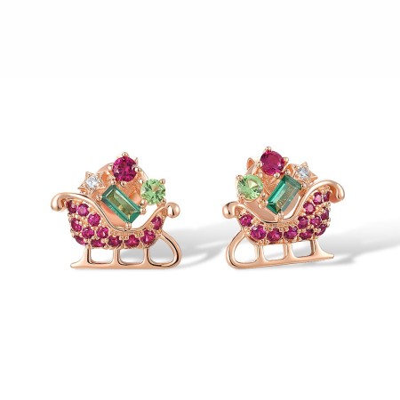 Sterling Silver w/ Rose Plating Earrings Created Ruby,Green Spinel,White Cubic Zirconia (E318611CUGZSR925)