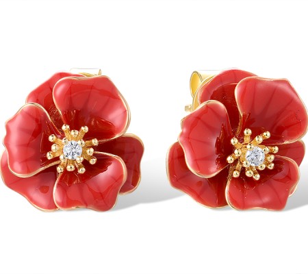 Sterling Silver w/ Yellow Plating Earrings Enamel,White Cubic Zirconia (E318613ENASY925)