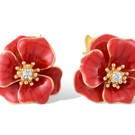 Sterling Silver w/ Yellow Plating Earrings Enamel,White Cubic Zirconia (E318613ENASY925)