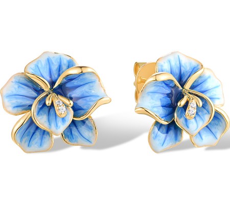 Sterling Silver w/ Yellow Plating Earrings Enamel,White Cubic Zirconia (E318615ENASY925)