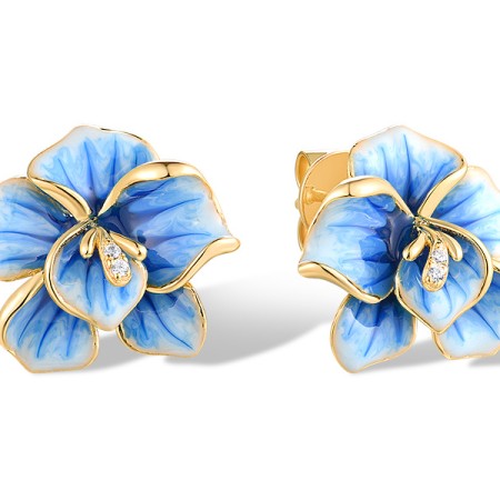 Sterling Silver w/ Yellow Plating Earrings Enamel,White Cubic Zirconia (E318615ENASY925)