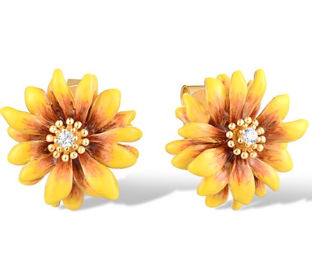 Sterling Silver w/ Yellow Plating Earrings White Cubic Zirconia,Enamel (E318616ENASY925)