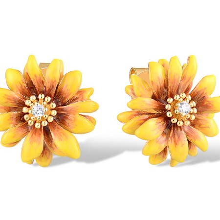 Sterling Silver w/ Yellow Plating Earrings White Cubic Zirconia,Enamel (E318616ENASY925)