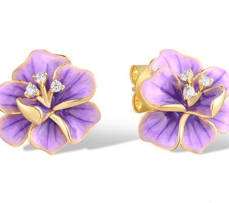 Sterling Silver w/ Yellow Plating Earrings Enamel,White Cubic Zirconia (E318617ENASY925)