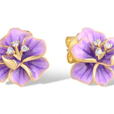 Sterling Silver w/ Yellow Plating Earrings Enamel,White Cubic Zirconia (E318617ENASY925)