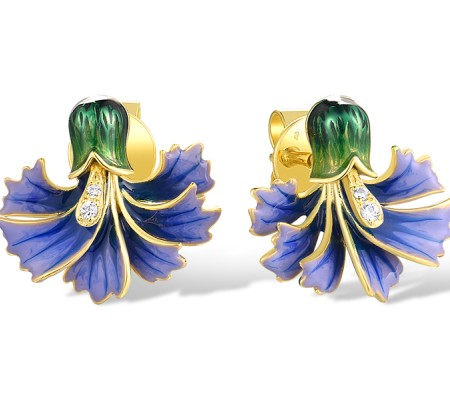 Sterling Silver w/ Yellow Plating Earrings Enamel,White Cubic Zirconia (E318618ENASY925)