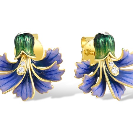 Sterling Silver w/ Yellow Plating Earrings Enamel,White Cubic Zirconia (E318618ENASY925)