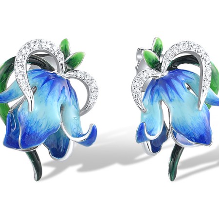 Sterling Silver Earrings White Cubic Zirconia,Enamel (E318619ENASL925)