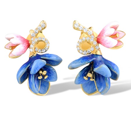 Sterling Silver w/ Yellow Plating Earrings Enamel,White Cubic Zirconia (E318620ENASY925)