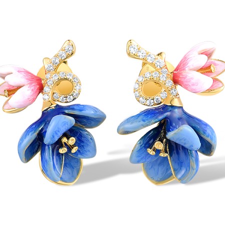 Sterling Silver w/ Yellow Plating Earrings Enamel,White Cubic Zirconia (E318620ENASY925)