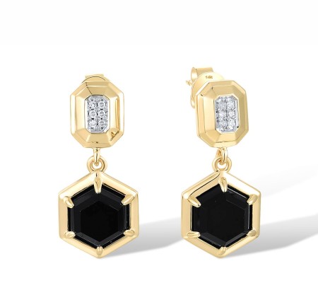 14KYW Earrings Black Agate,Diamond (E318622BAG14KYW)
