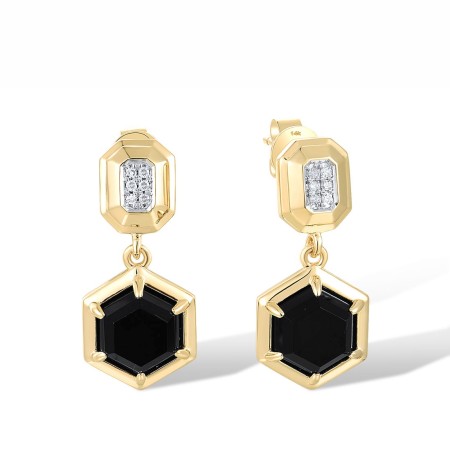 14KYW Earrings Black Agate,Diamond (E318622BAG14KYW)