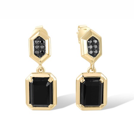 14KYB Earrings Black Agate,Black Diamond (E318623BAD14KYB)