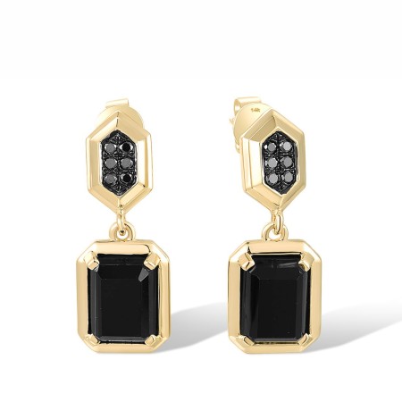 14KYB Earrings Black Agate,Black Diamond (E318623BAD14KYB)