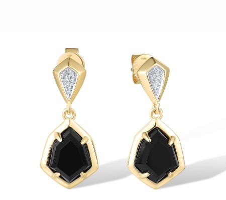 14KYW Earrings Black Agate,Diamond (E318624BAG14KYW)