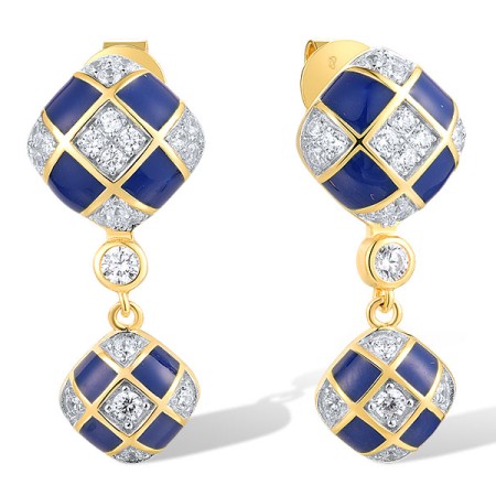 Sterling Silver w/ IONIC YELLOW PLATING Earrings Enamel,White Cubic Zirconia (E318629ENASP925)