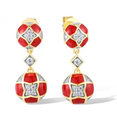 Sterling Silver w/ Ionic Yellow Plating Earrings Enamel,White Cubic Zirconia (E318630ENASP925)