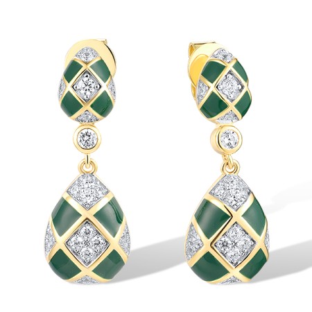 Sterling Silver w/ Ionic Yellow Plating Earrings White Cubic Zirconia,Enamel (E318631ENASP925)