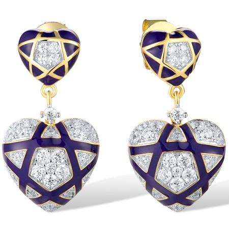 Sterling Silver w/ Ionic Yellow Plating Earrings Enamel,White Cubic Zirconia (E318632ENASP925)