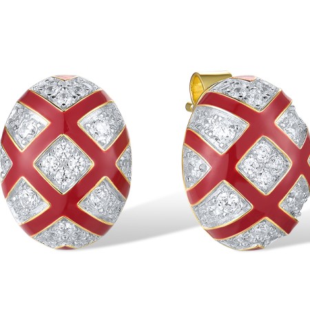 Sterling Silver w/ Ionic Yellow Plating Earrings Enamel,White Cubic Zirconia (E318633ENASP925)