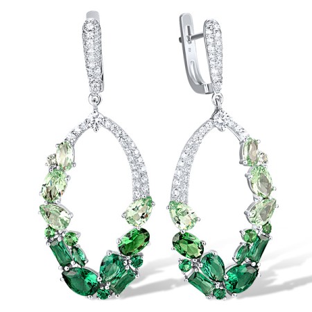 Sterling Silver Earrings Green Spinel,White Cubic Zirconia (E318641GSZSL925)