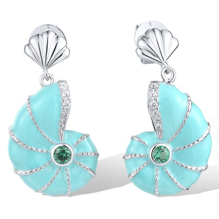 Sterling Silver Earrings Green Spinel,White Cubic Zirconia,Enamel (E318644ENASL925)