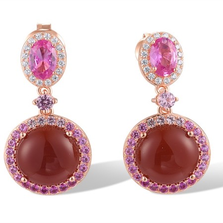 Sterling Silver w/ Rose Plating Earrings White Cubic Zirconia,Created Pink Sapphire,Created Ruby,Dyed Red Agate (E318667MULSR925)