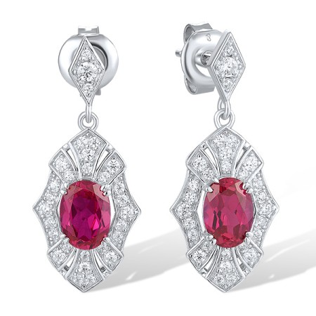 Sterling Silver Earrings White Cubic Zirconia,Created Ruby (E318733CRZSL925)