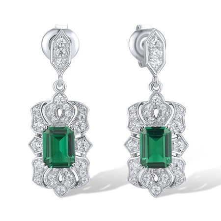 Sterling Silver Earrings Green Spinel,White Cubic Zirconia (E318734GSZSL925)