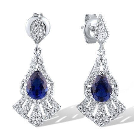 Sterling Silver Earrings Blue Nano Cubic Zirconia,White Cubic Zirconia (E318735BZZSL925)
